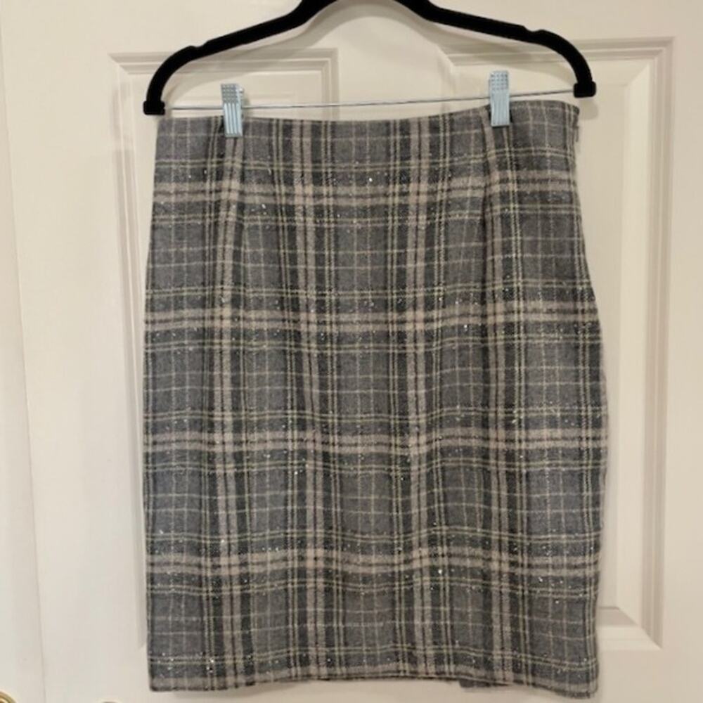 Etcetera Gray Plaid Pencil Skirt with Sparkle Glitter‎ Sequins Size 10